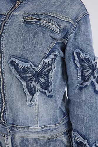 Women??s Denim Set 2 Piece Outfits Casual Denim Jacket & Mini Skirt Set Bodycon Jean Outfits with Pockets