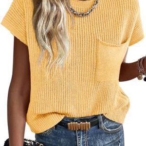 Summer Short Sleeve Sweater for Women 2025 Crew Neck Ribbed Knit Vests Trendy Pullover Tops