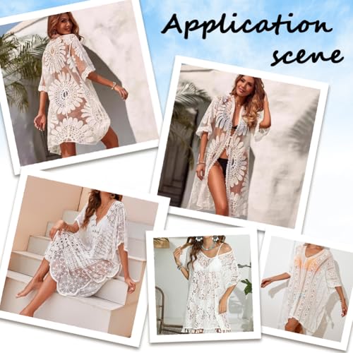 Long White Lightweight Summer Cardigan 2025 Sheer Lace Mesh Crochet Boho Open Front Cover Up Swimsuit Swimwear Bathing Suit