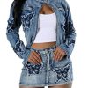 Women??s Denim Set 2 Piece Outfits Casual Denim Jacket & Mini Skirt Set Bodycon Jean Outfits with Pockets