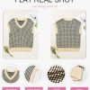 Womens Casual Summer Tops V Neck Short Sleeve Plaid Knit Vest Loose Fit Pullover Sweaters Blouses