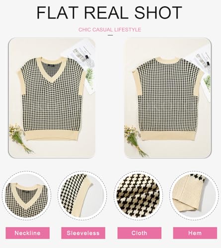 Womens Casual Summer Tops V Neck Short Sleeve Plaid Knit Vest Loose Fit Pullover Sweaters Blouses