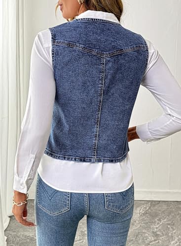 Women's Denim Vest Sleeveless V Neck Zimbaplatinum Jean Vest Top Button Down Crop Waistcoat Vest Summer Outfit