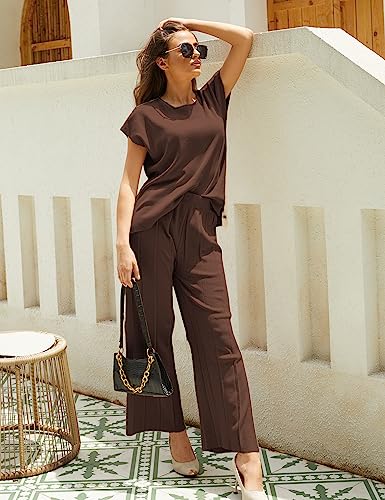2 Piece Outfits for Women Sweater Sets Knit Vest Tops Elastic Waisted Pants