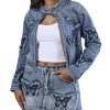 Women??s Denim Set 2 Piece Outfits Casual Denim Jacket & Mini Skirt Set Bodycon Jean Outfits with Pockets