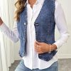 Women's Denim Vest Sleeveless V Neck Zimbaplatinum Jean Vest Top Button Down Crop Waistcoat Vest Summer Outfit