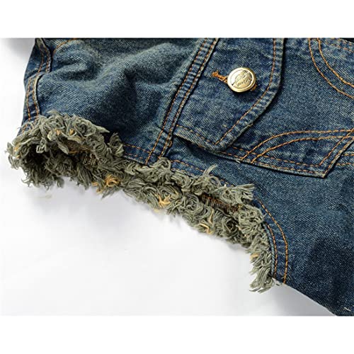 Men's Fit Retro Ripped Denim Vest Sleeveless Jean Vest and Jacket