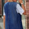 Women's Casual Denim Jean Vest Oversized Sleeveless Mid Long Button Down Jeans Jackets Vests Tops Waistcoat ﻿