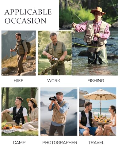 Men's Fishing Vest Utility Lightweight Outdoor Travel Safari Photo Cargo Vest with 16 Pockets