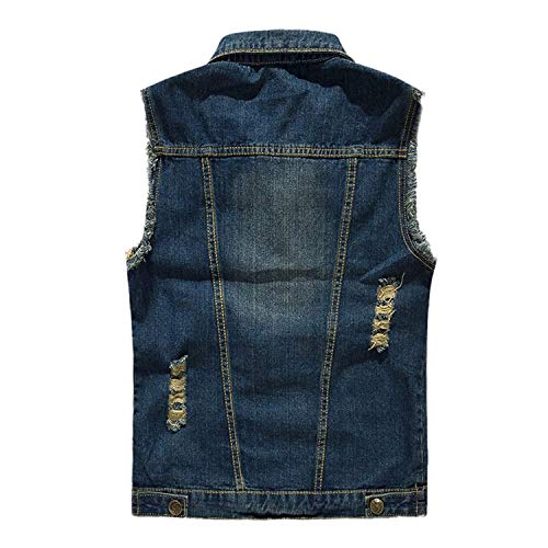 Men's Fit Retro Ripped Denim Vest Sleeveless Jean Vest and Jacket