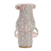 Sparkly Sandals Women Rhinestone Heels Wedding Shoes for Bride Low Block Strappy Heels Gold Glitter