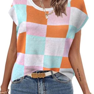 Sweater Vest Women Crew Neck Loose Fit Knit Lightweight T Shirts Pullover Casual Summer Outfits